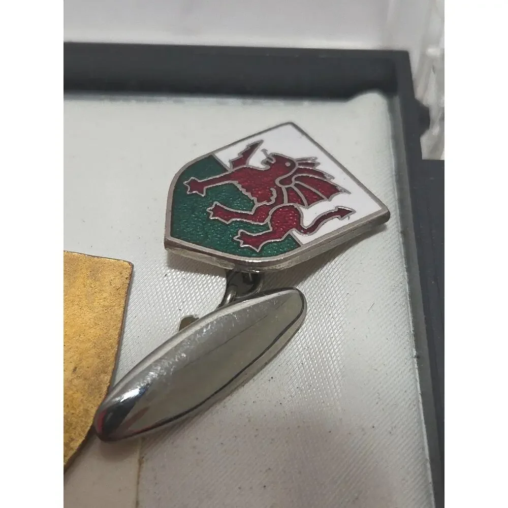 Vintage Welsh Dragon Enamel Cufflinks England Central Mission Boxed